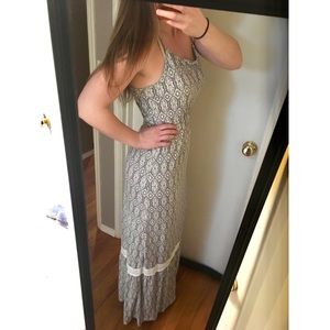Gray/White Maxi Dress with Lace Detail